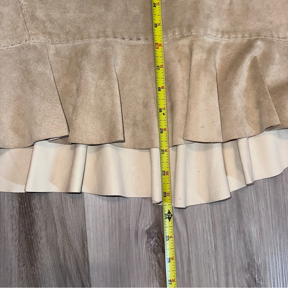 Ann Taylor Suede Leather A-Line Flare Skirt Tan Khaki Western Office Size 10 - Picture 7 of 10